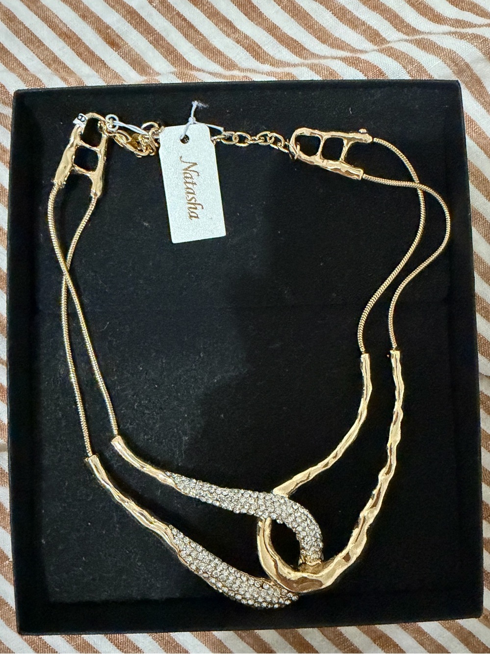 Natasha Couture Gold Crystal Swirl Statement Necklace
